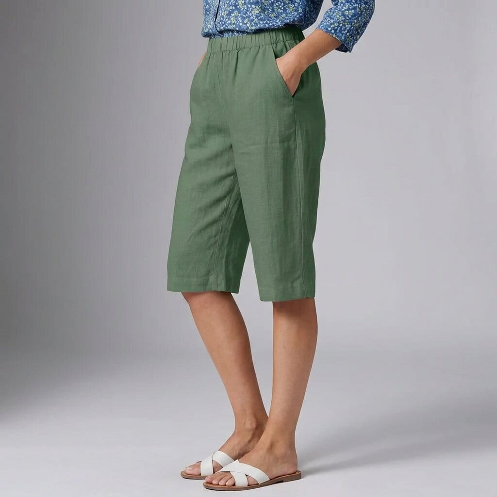Elena Breathable Linen Knee-Length Shorts – Tailored Relaxed Summer Fit