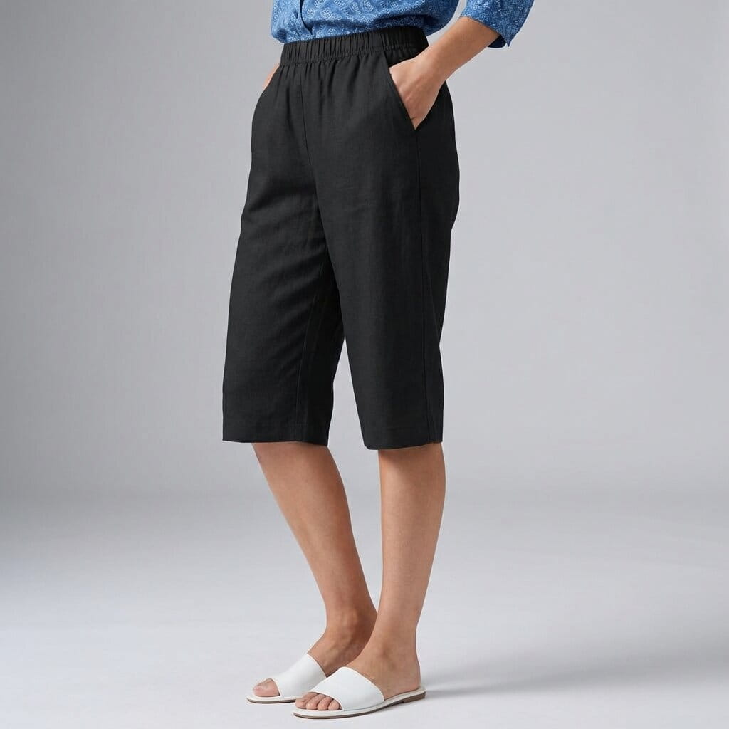 Elena Breathable Linen Knee-Length Shorts – Tailored Relaxed Summer Fit
