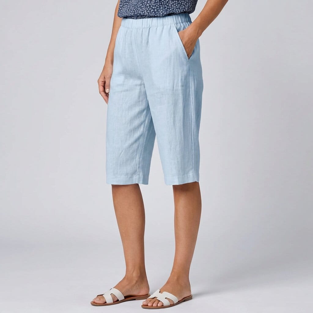 Elena Breathable Linen Knee-Length Shorts – Tailored Relaxed Summer Fit