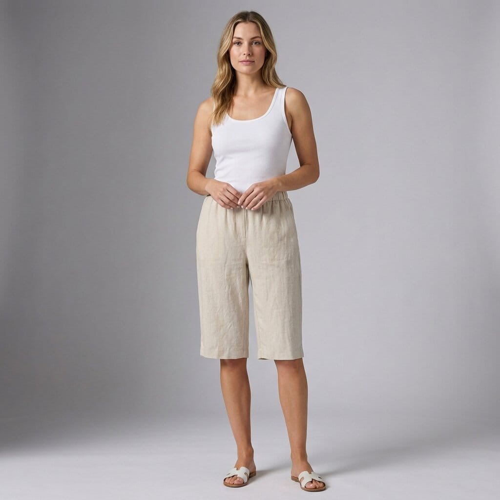 Elena Breathable Linen Knee-Length Shorts – Tailored Relaxed Summer Fit
