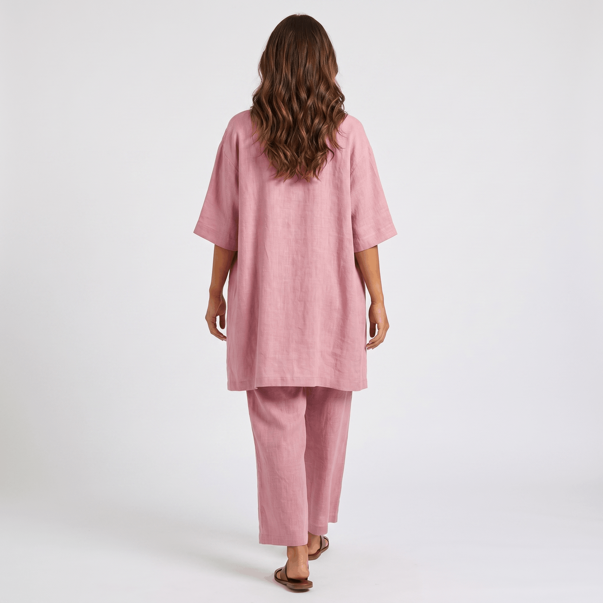 Livia Linen Cotton Three-Piece Set – Open Cardigan Sleeveless Top Wide-Leg Coordinate