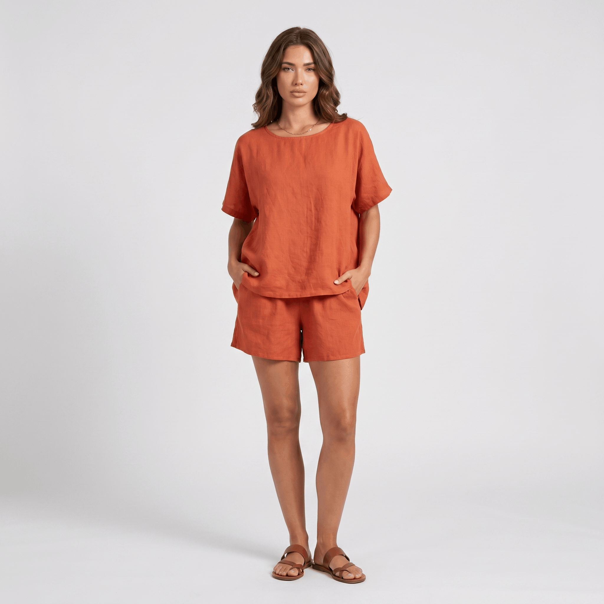 Adelina Cotton Linen Blend Two-Piece Co-Ord Set – Relaxed Pull-On Wide-Fit Ensemble