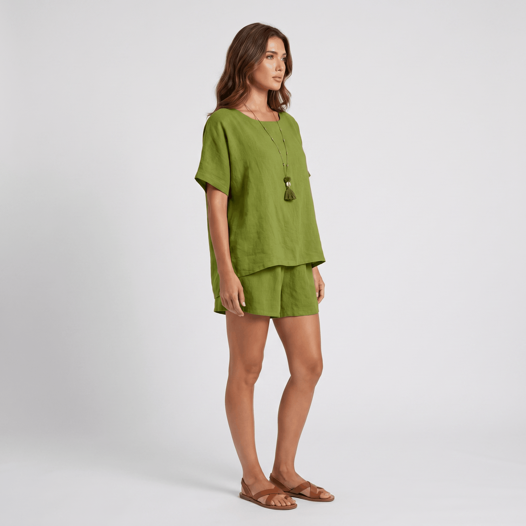 Adelina Cotton Linen Blend Two-Piece Co-Ord Set – Relaxed Pull-On Wide-Fit Ensemble