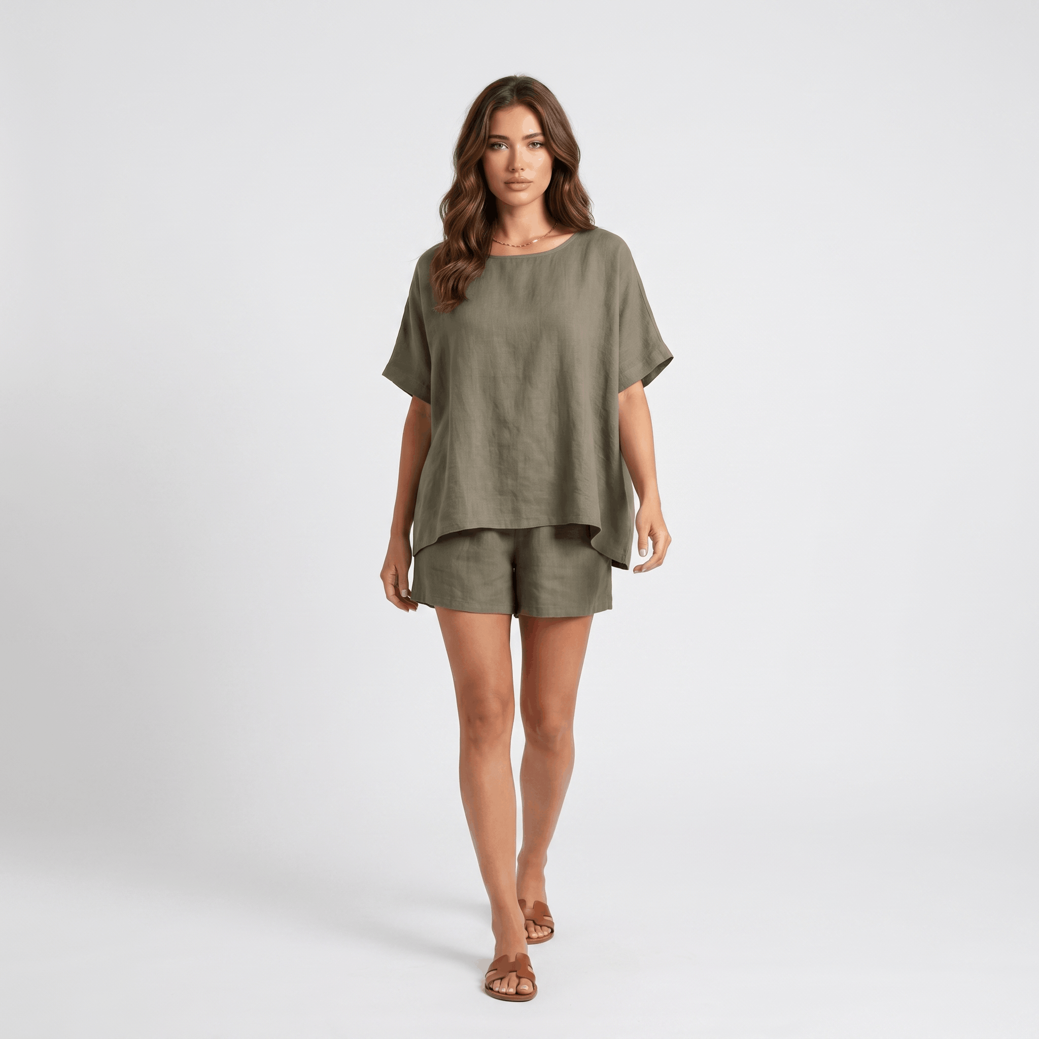 Adelina Cotton Linen Blend Two-Piece Co-Ord Set – Relaxed Pull-On Wide-Fit Ensemble