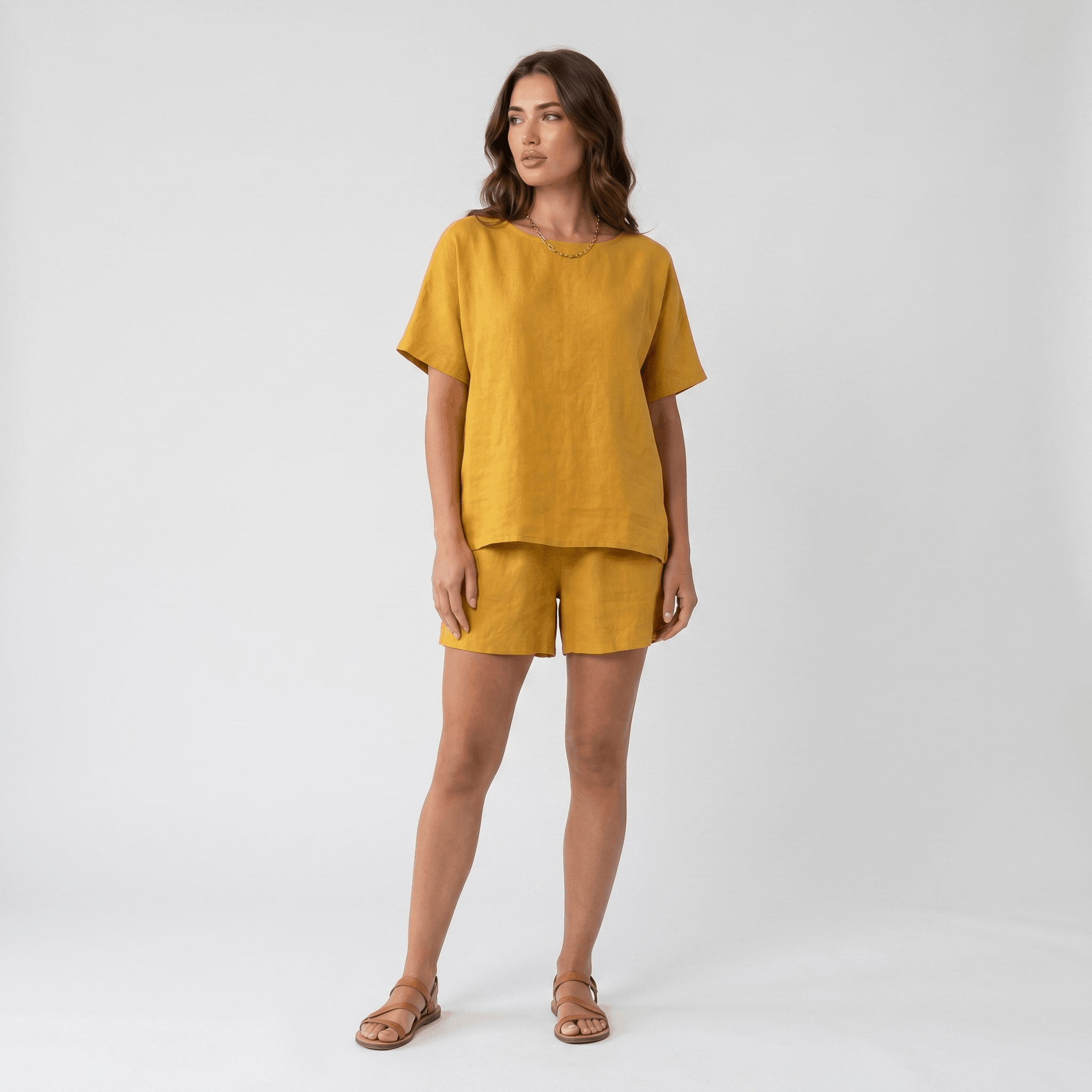 Adelina Cotton Linen Blend Two-Piece Co-Ord Set – Relaxed Pull-On Wide-Fit Ensemble