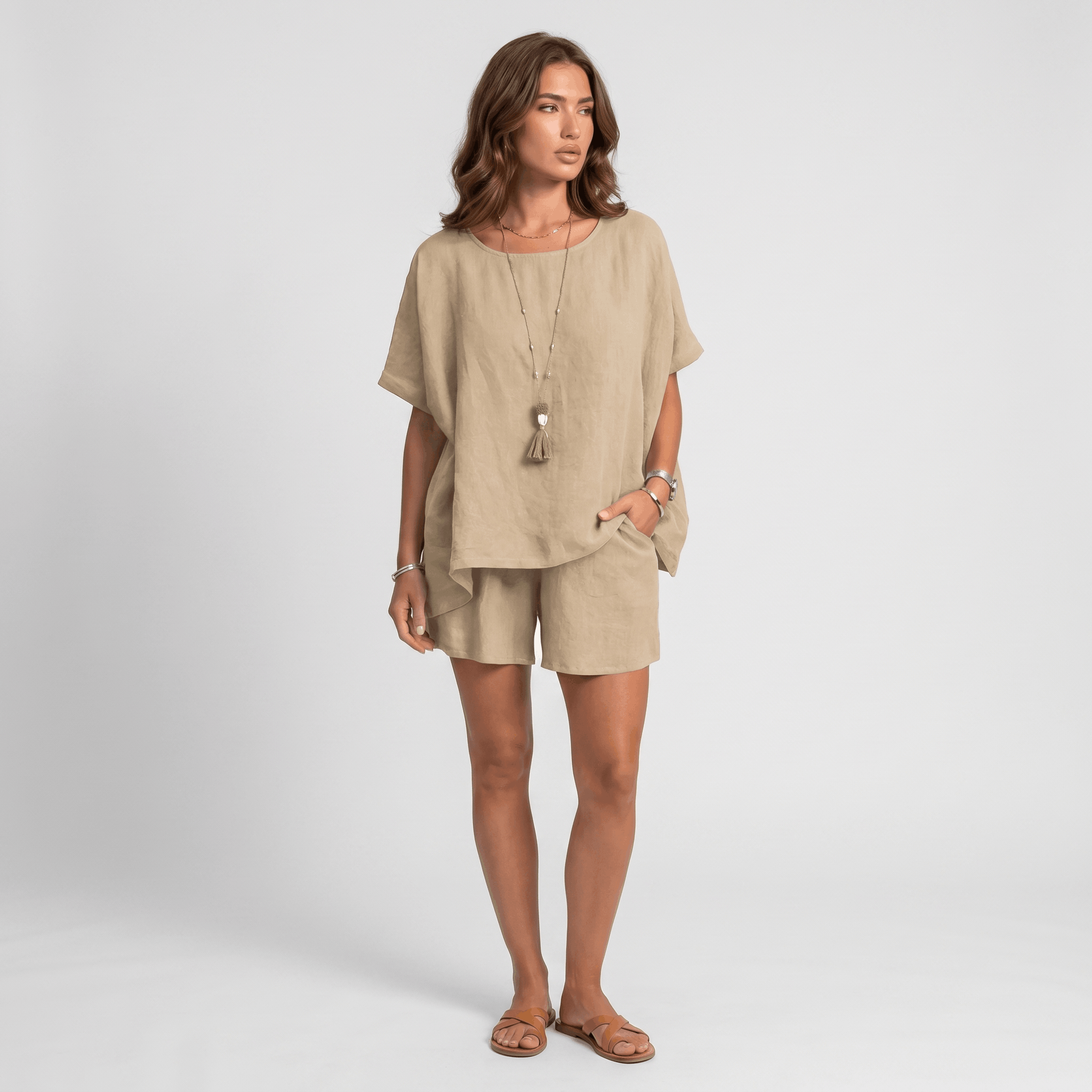 Adelina Cotton Linen Blend Two-Piece Co-Ord Set – Relaxed Pull-On Wide-Fit Ensemble