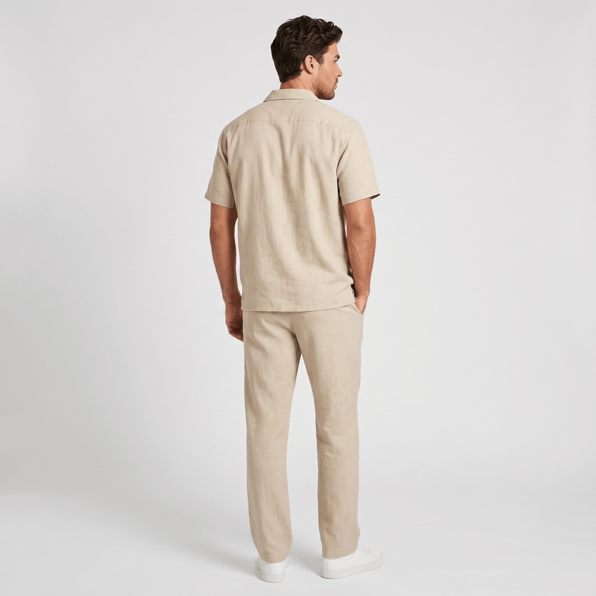 Marco Linen Blend Two-Piece Trouser Set – Cuban Collar Short-Sleeve Relaxed Ensemble