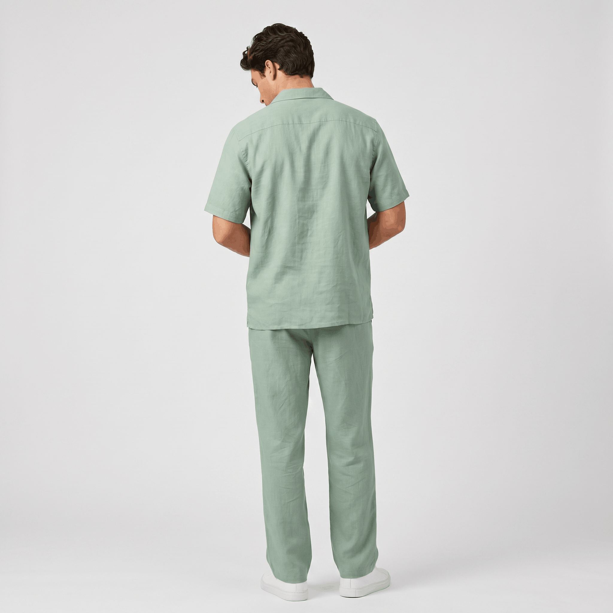 Marco Linen Blend Two-Piece Trouser Set – Cuban Collar Short-Sleeve Relaxed Ensemble