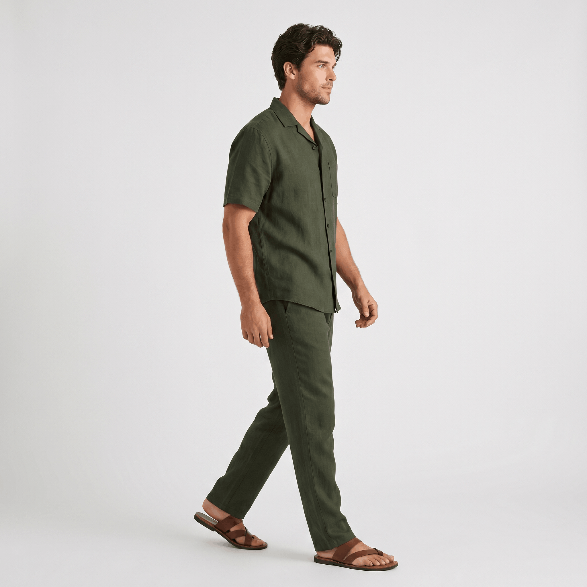 Marco Linen Blend Two-Piece Trouser Set – Cuban Collar Short-Sleeve Relaxed Ensemble