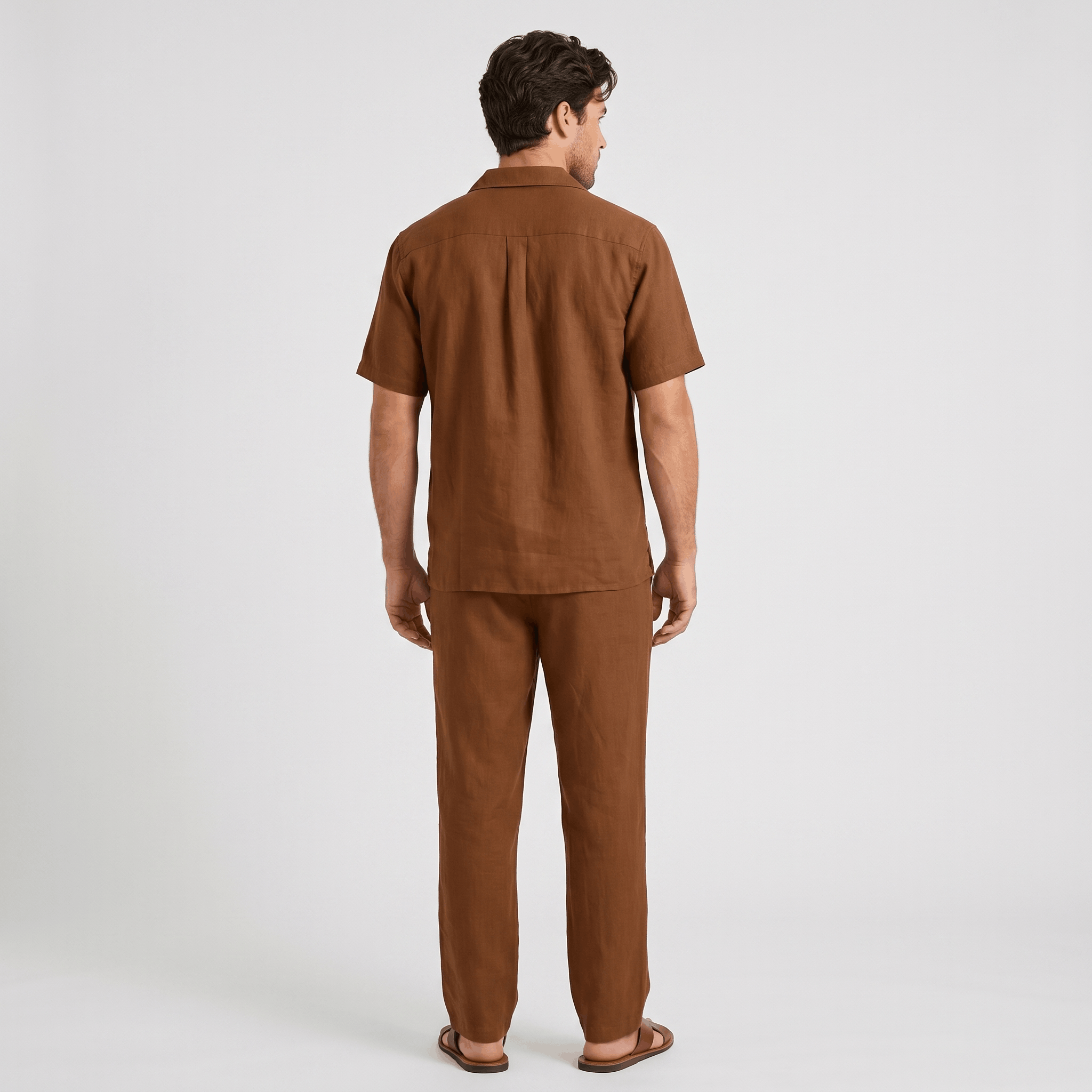 Marco Linen Blend Two-Piece Trouser Set – Cuban Collar Short-Sleeve Relaxed Ensemble