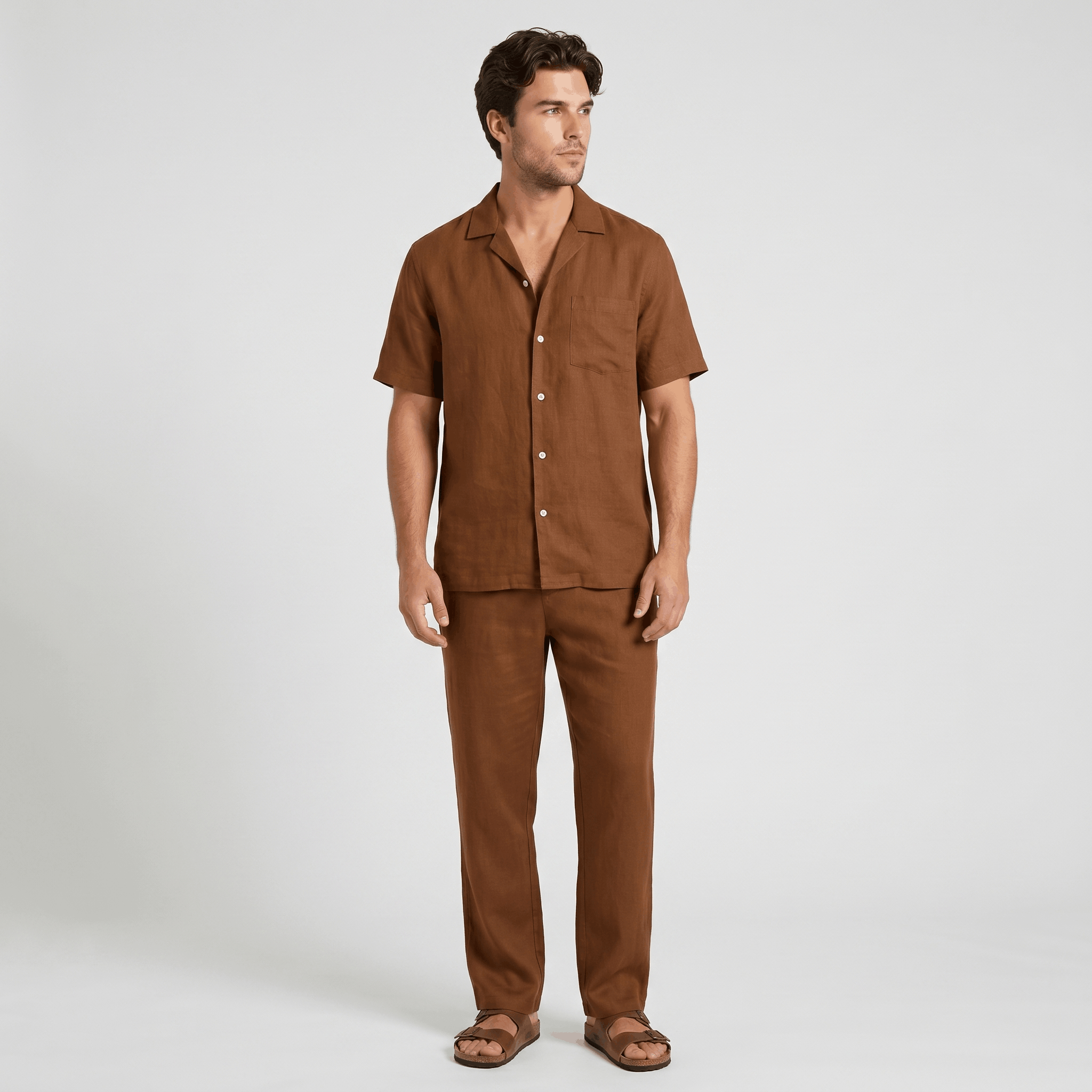 Marco Linen Blend Two-Piece Trouser Set – Cuban Collar Short-Sleeve Relaxed Ensemble
