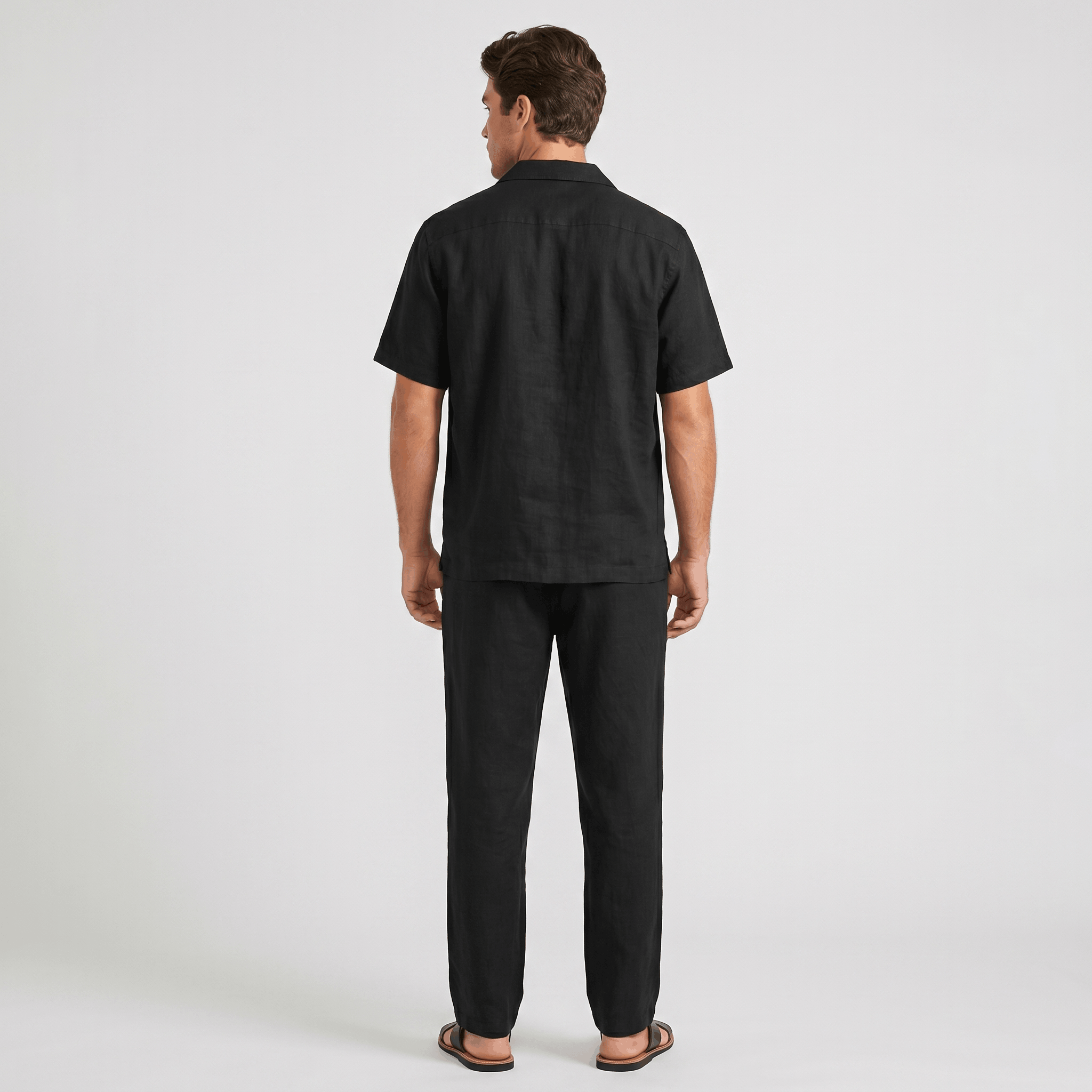 Marco Linen Blend Two-Piece Trouser Set – Cuban Collar Short-Sleeve Relaxed Ensemble