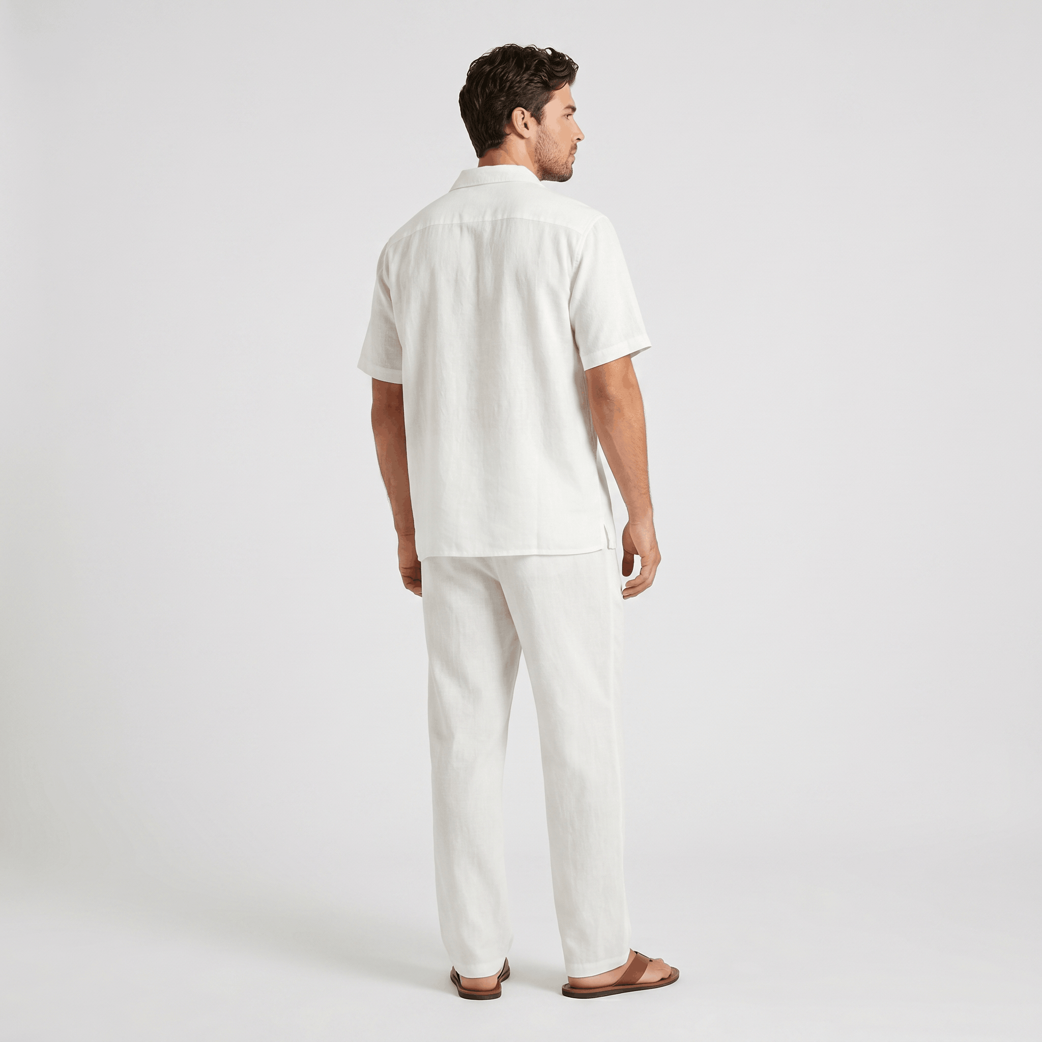 Marco Linen Blend Two-Piece Trouser Set – Cuban Collar Short-Sleeve Relaxed Ensemble