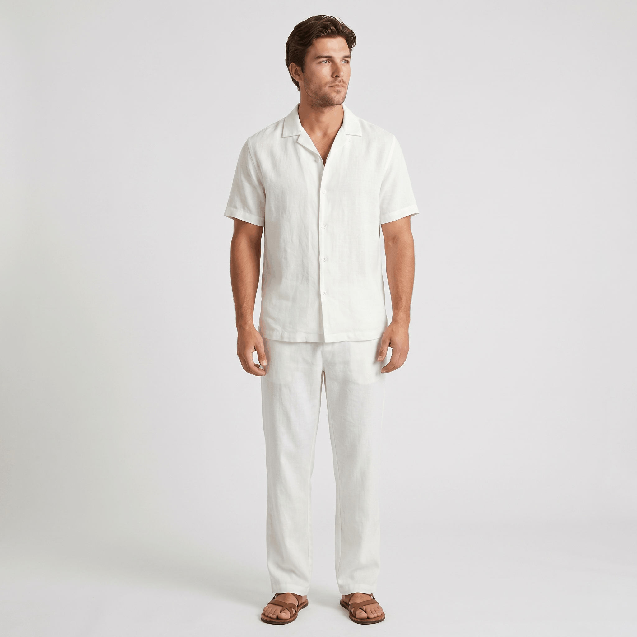 Marco Linen Blend Two-Piece Trouser Set – Cuban Collar Short-Sleeve Relaxed Ensemble
