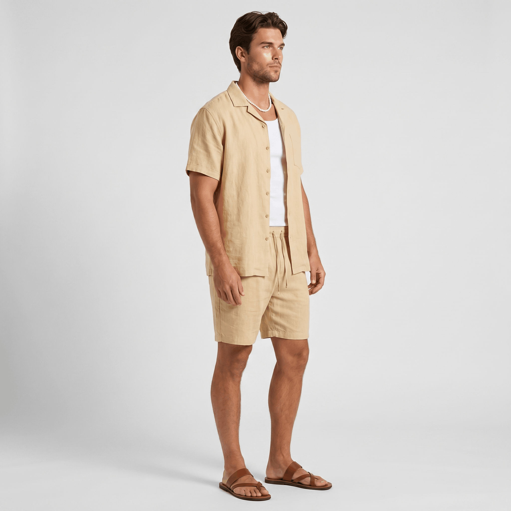 Roderick Linen Shirt Bottoms Co-Ord – Button-Front Regular-Fit Elastic-Waist Set