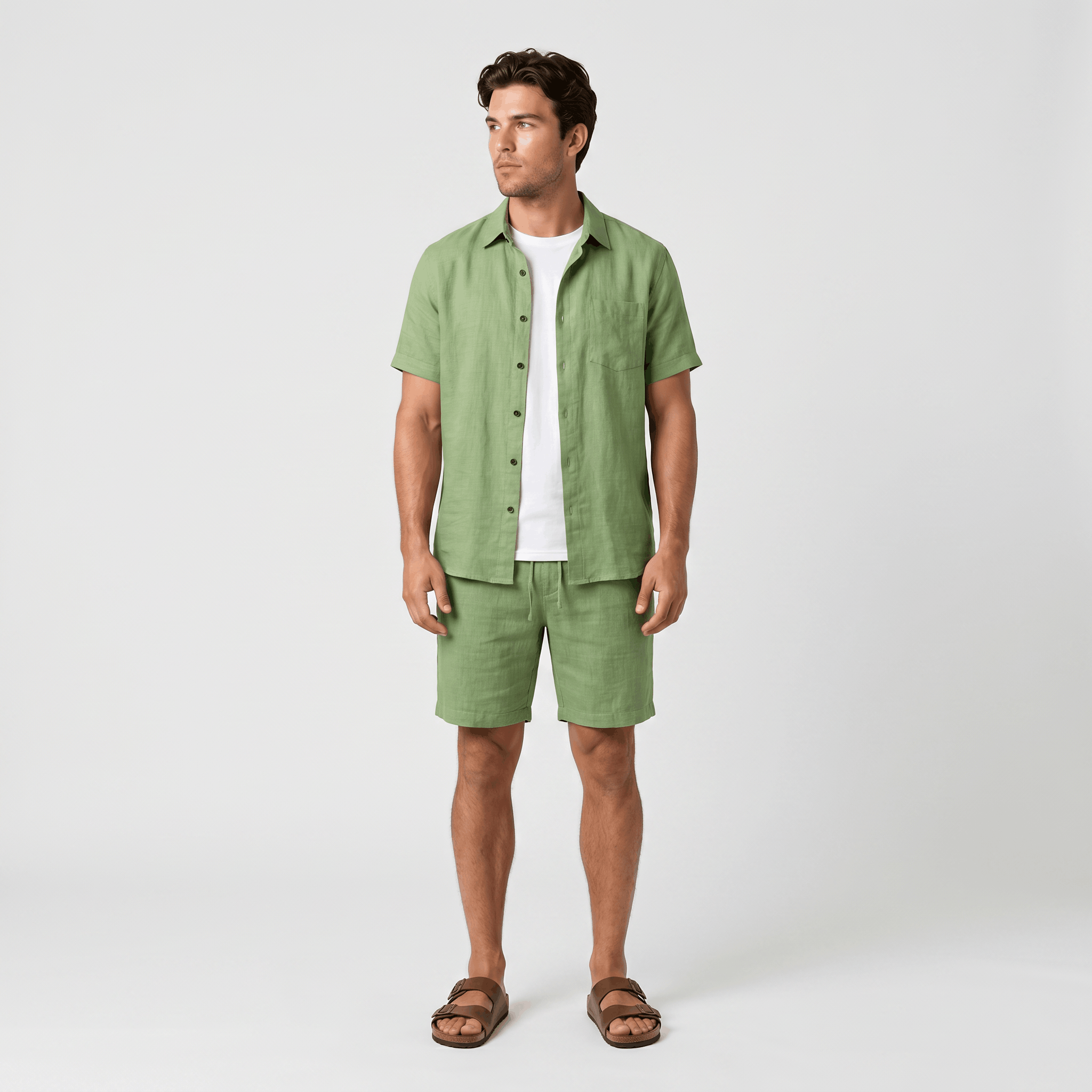 Roderick Linen Shirt Bottoms Co-Ord – Button-Front Regular-Fit Elastic-Waist Set