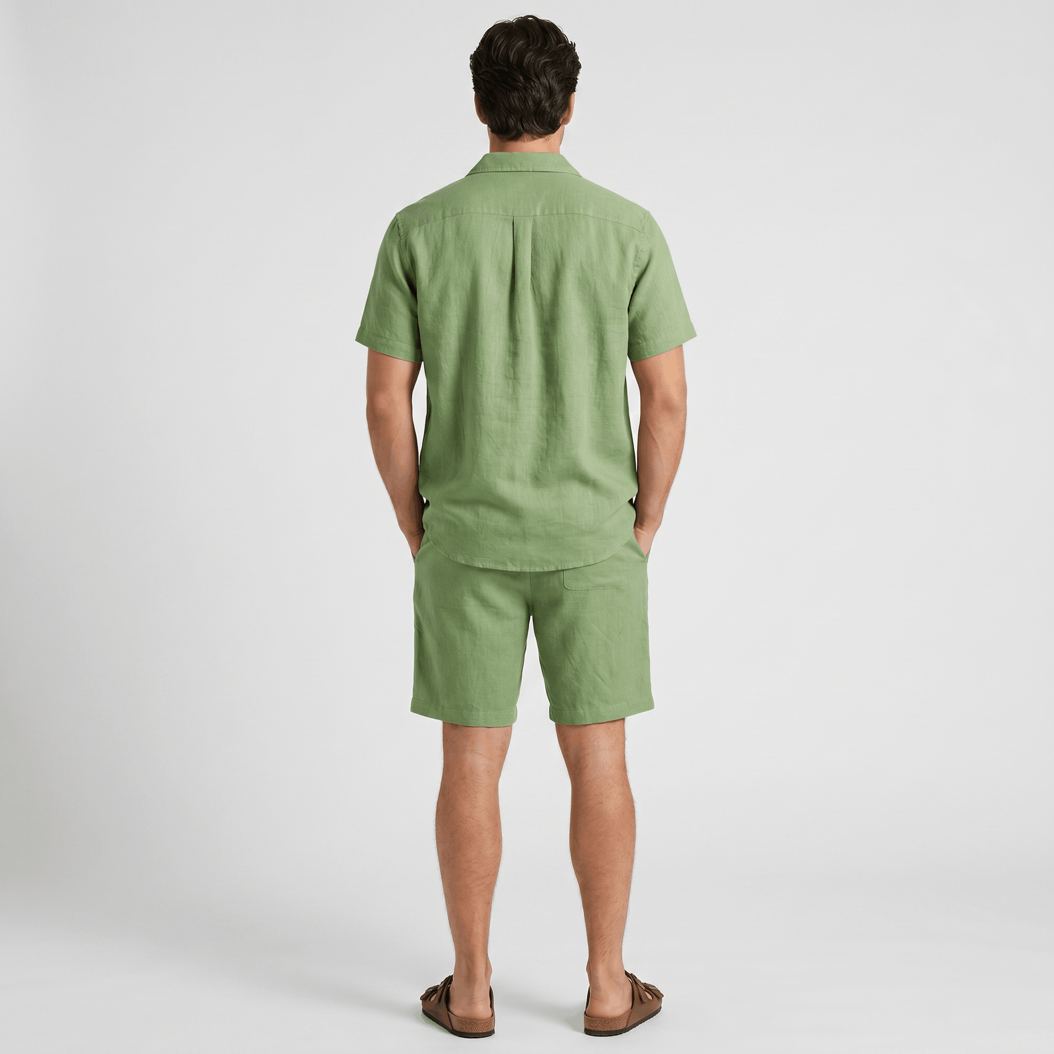 Roderick Linen Shirt Bottoms Co-Ord – Button-Front Regular-Fit Elastic-Waist Set