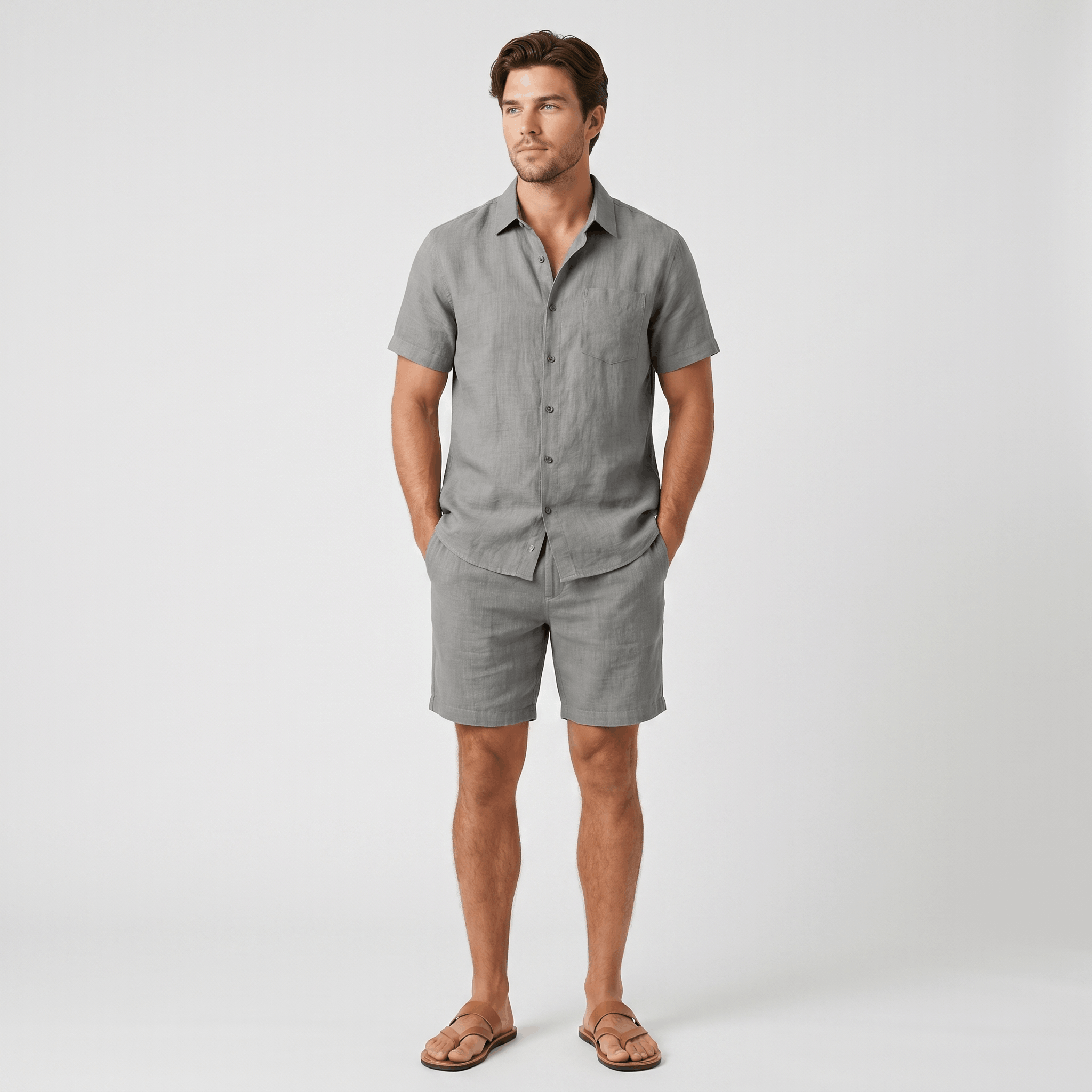 Roderick Linen Shirt Bottoms Co-Ord – Button-Front Regular-Fit Elastic-Waist Set