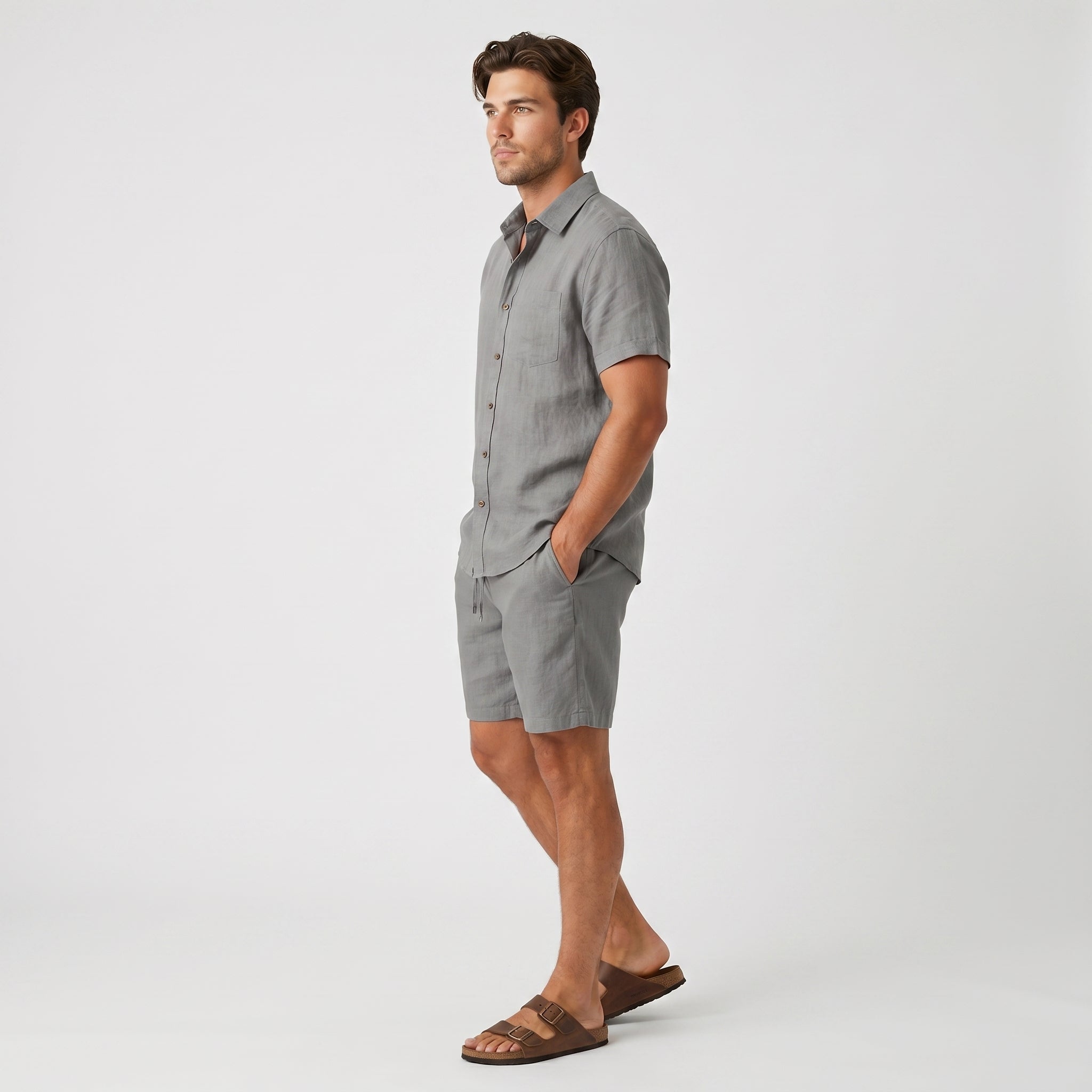 Roderick Linen Shirt Bottoms Co-Ord – Button-Front Regular-Fit Elastic-Waist Set