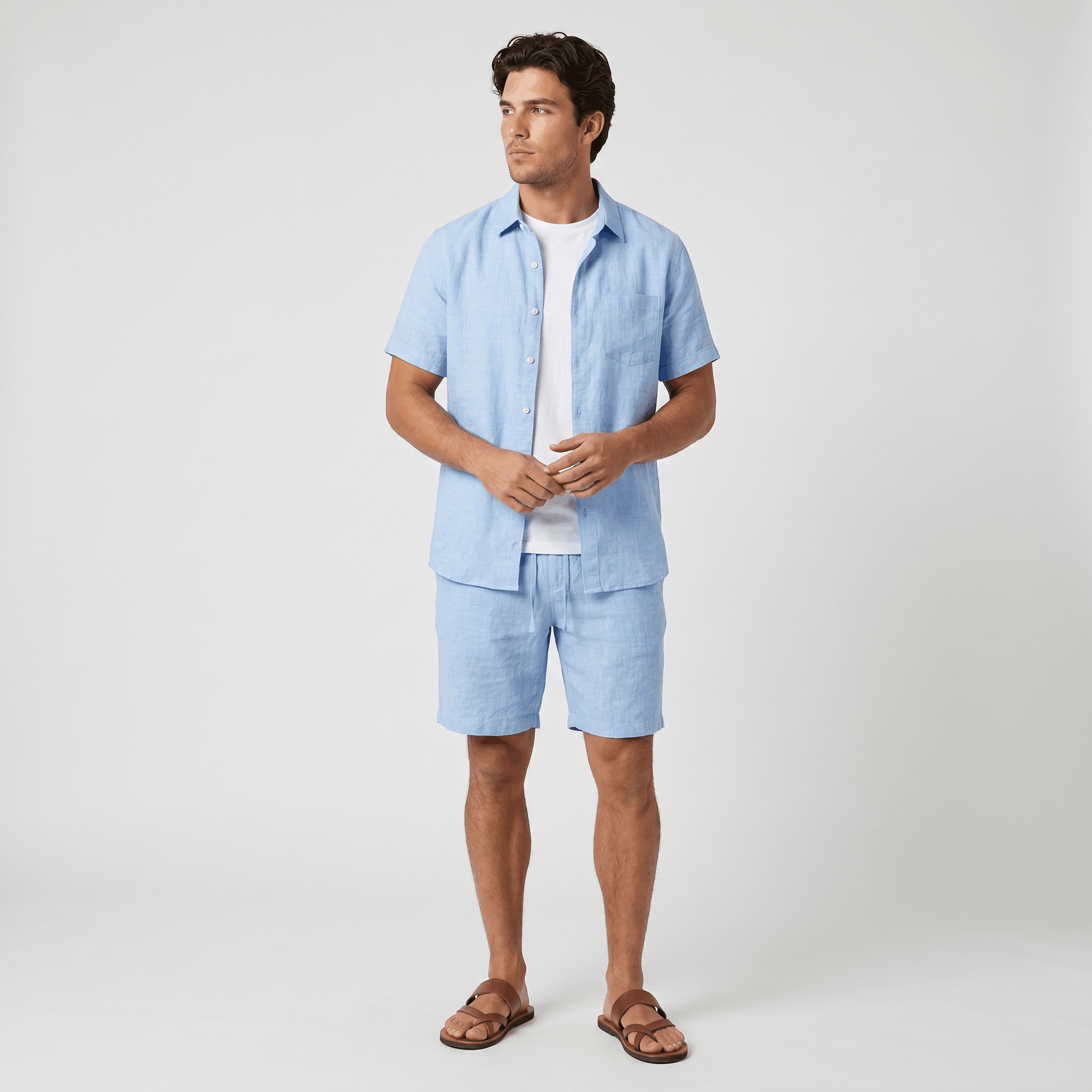 Roderick Linen Shirt Bottoms Co-Ord – Button-Front Regular-Fit Elastic-Waist Set