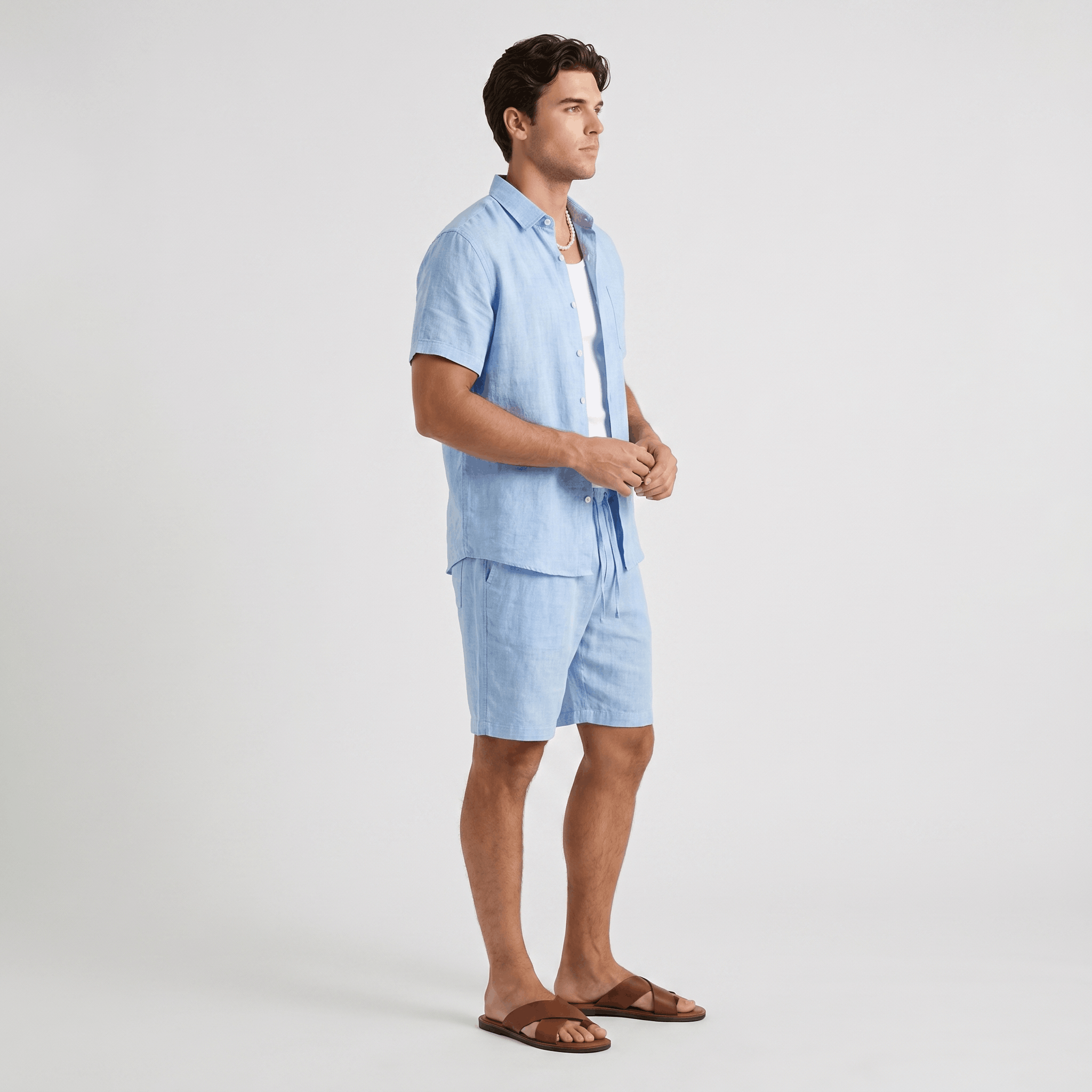 Roderick Linen Shirt Bottoms Co-Ord – Button-Front Regular-Fit Elastic-Waist Set