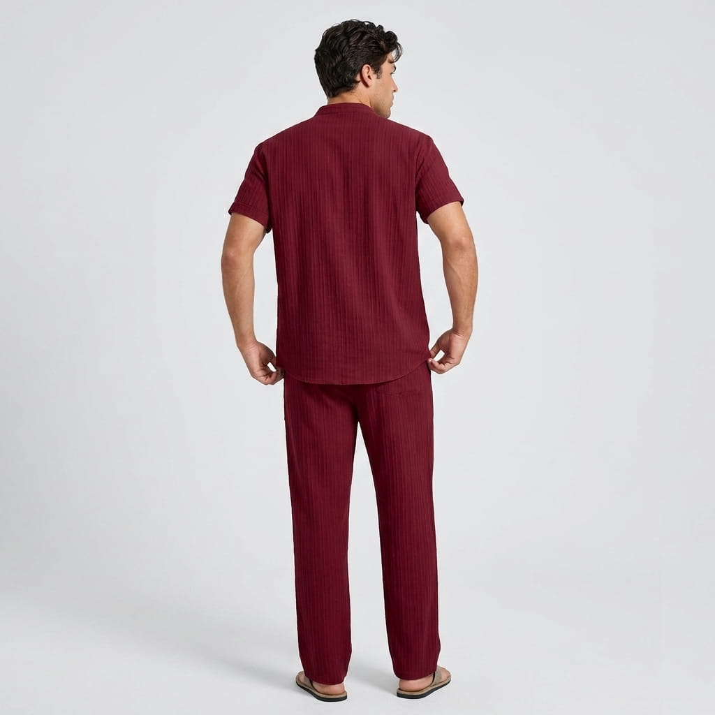 Joshua Textured Linen Set – Vertical Ribbed Relaxed Summer Two-Piece Outfit