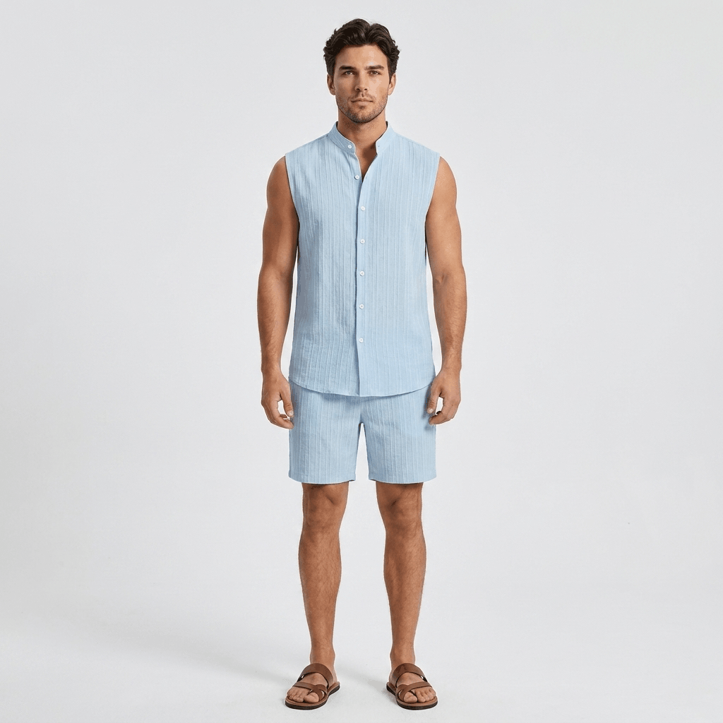 Ronnel Jacquard Linen Set – Sleeveless Textured Relaxed Summer Two-Piece Outfit
