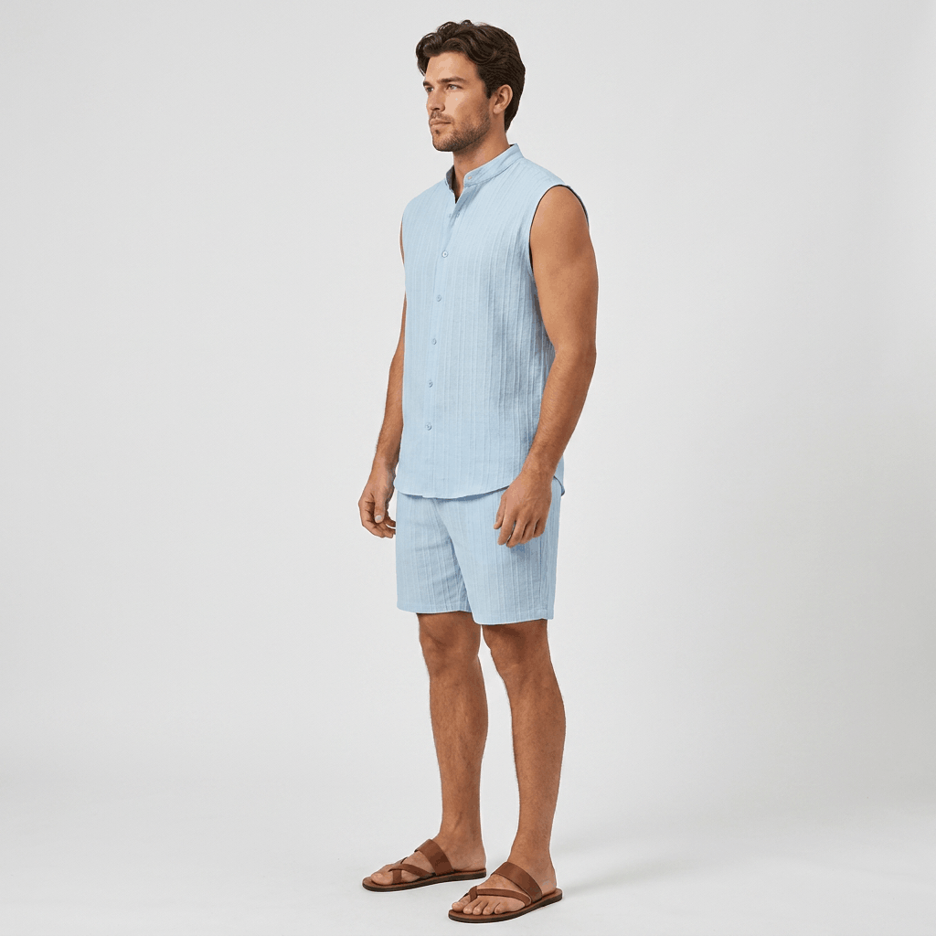 Ronnel Jacquard Linen Set – Sleeveless Textured Relaxed Summer Two-Piece Outfit
