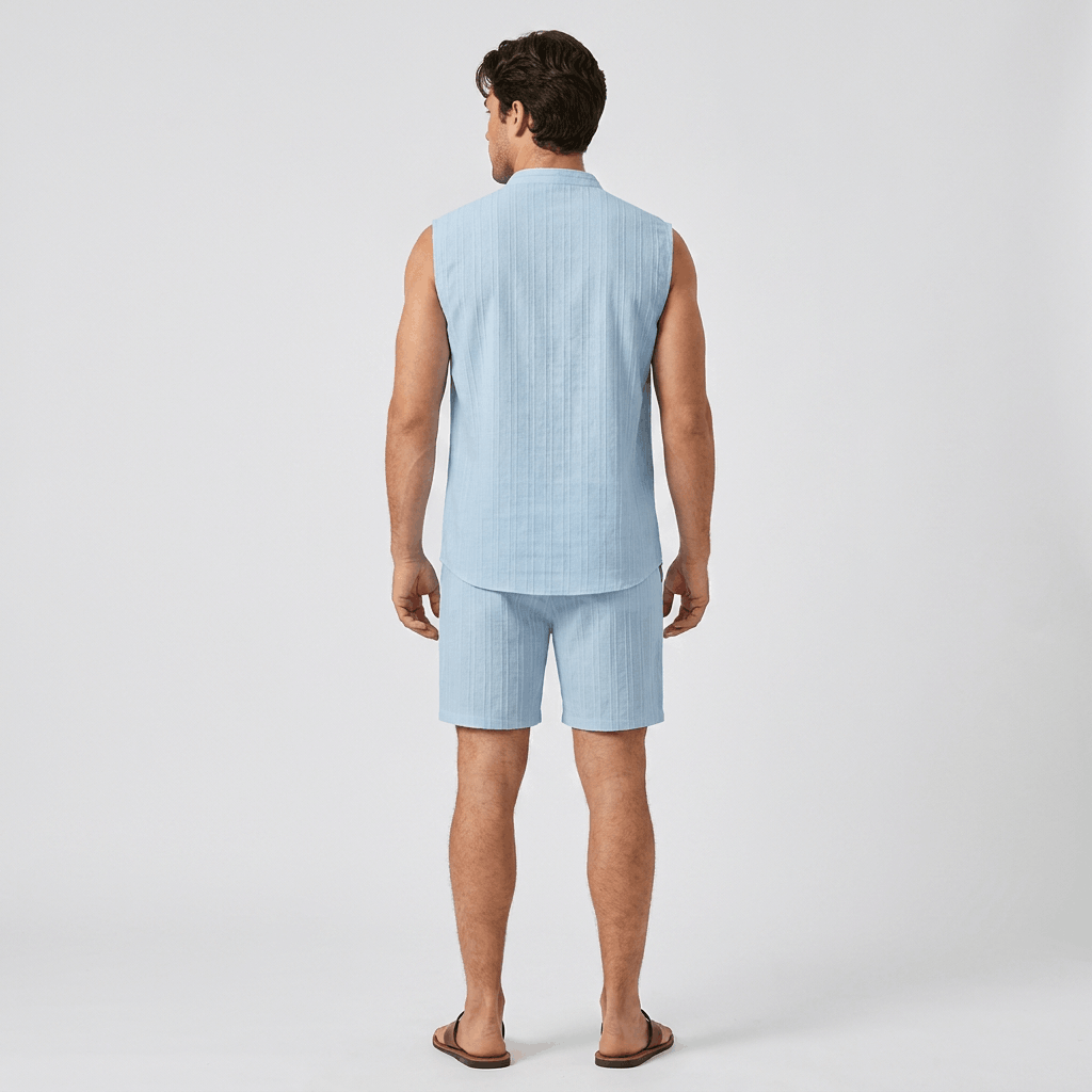 Ronnel Jacquard Linen Set – Sleeveless Textured Relaxed Summer Two-Piece Outfit