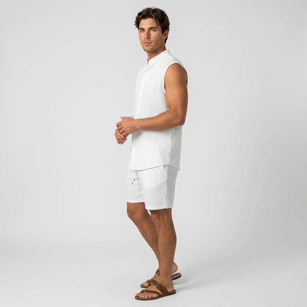 Ronnel Jacquard Linen Set – Sleeveless Textured Relaxed Summer Two-Piece Outfit