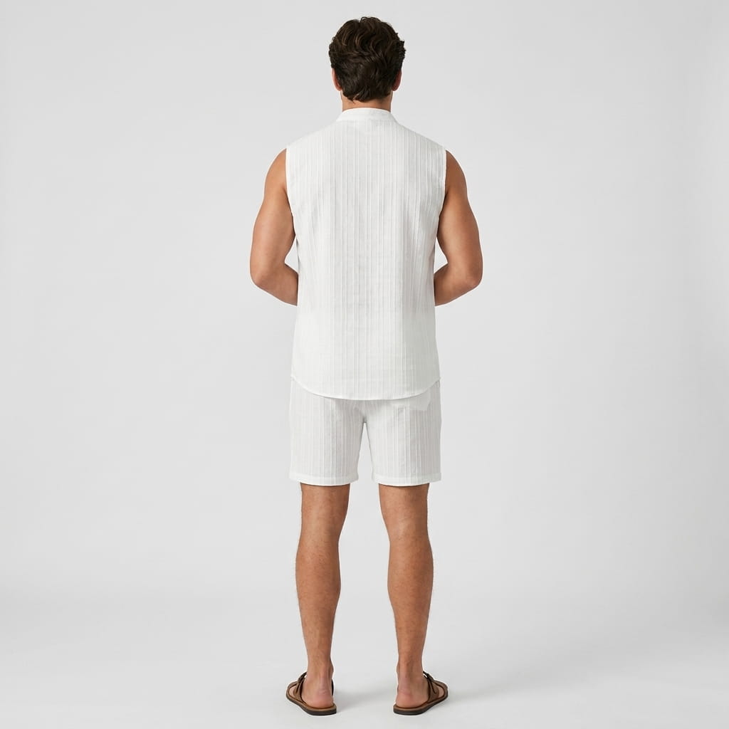 Ronnel Jacquard Linen Set – Sleeveless Textured Relaxed Summer Two-Piece Outfit