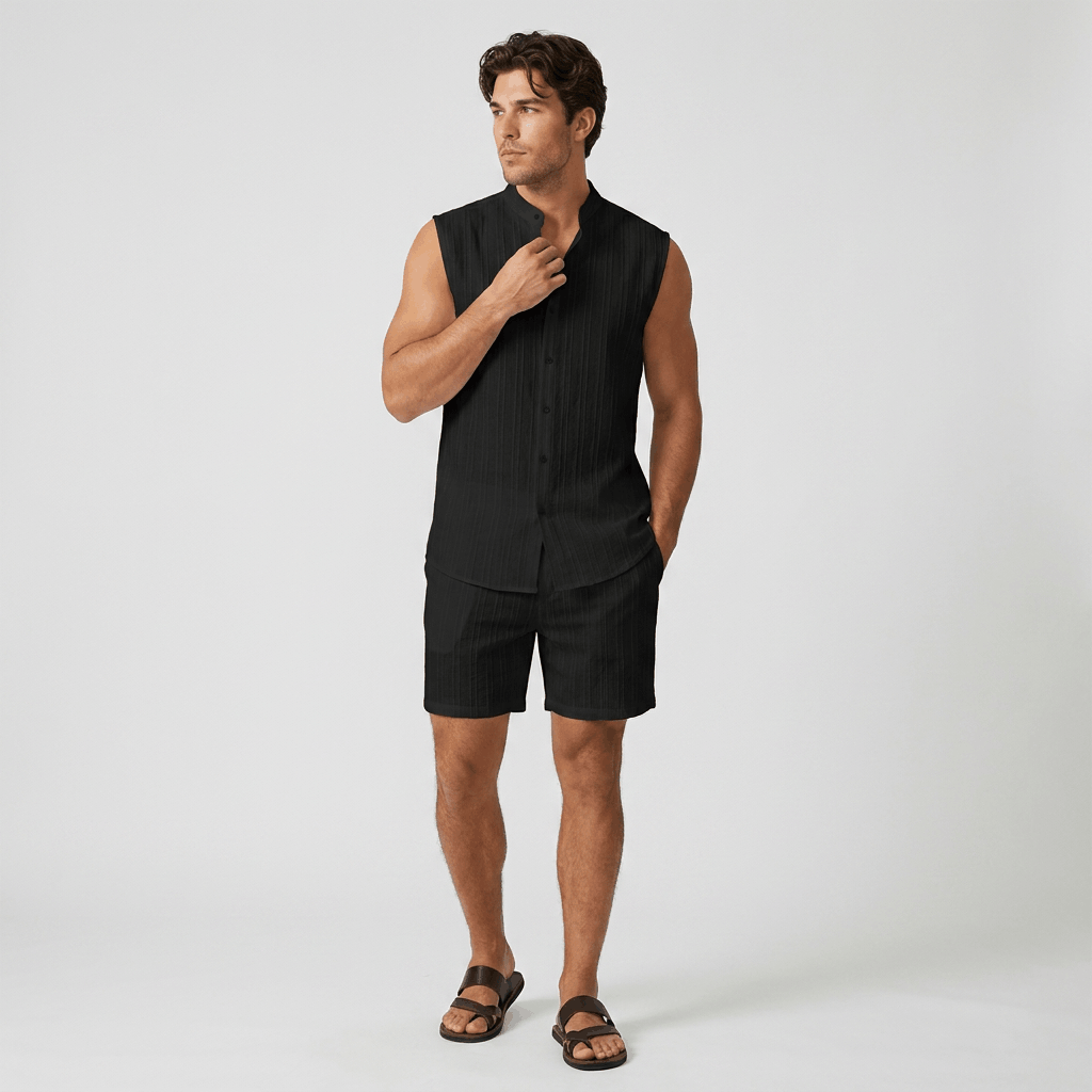 Ronnel Jacquard Linen Set – Sleeveless Textured Relaxed Summer Two-Piece Outfit