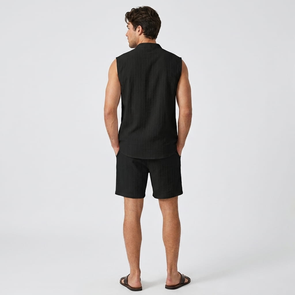 Ronnel Jacquard Linen Set – Sleeveless Textured Relaxed Summer Two-Piece Outfit
