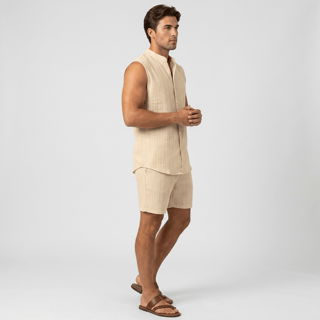 Ronnel Jacquard Linen Set – Sleeveless Textured Relaxed Summer Two-Piece Outfit