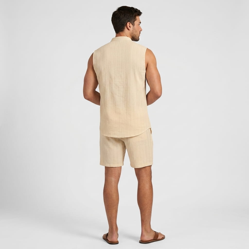 Ronnel Jacquard Linen Set – Sleeveless Textured Relaxed Summer Two-Piece Outfit