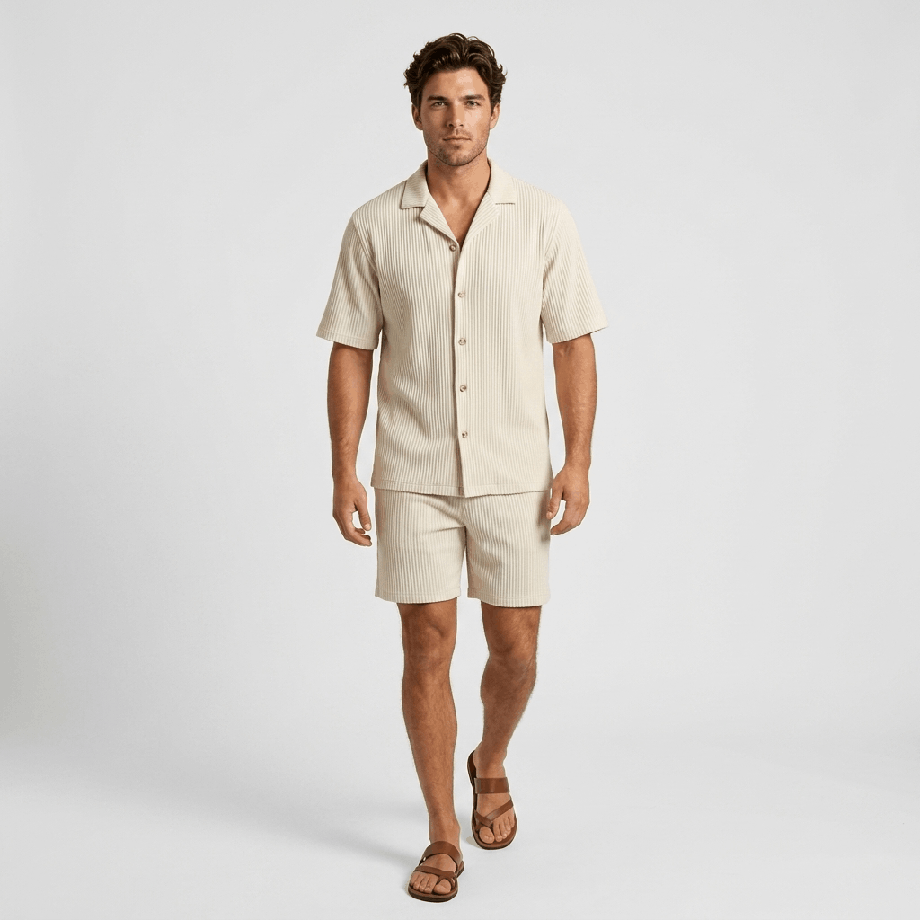Carl Vertical Ribbed Texture Outfit Set – Relaxed Textured Summer Two-Piece Co-Ord