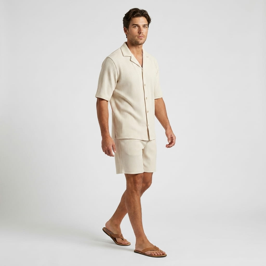 Carl Vertical Ribbed Texture Outfit Set – Relaxed Textured Summer Two-Piece Co-Ord