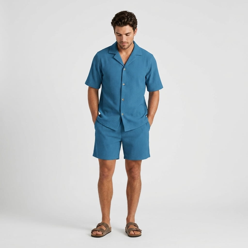 Carl Vertical Ribbed Texture Outfit Set – Relaxed Textured Summer Two-Piece Co-Ord