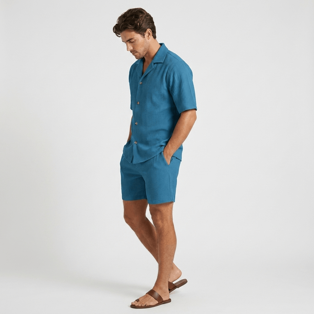 Carl Vertical Ribbed Texture Outfit Set – Relaxed Textured Summer Two-Piece Co-Ord