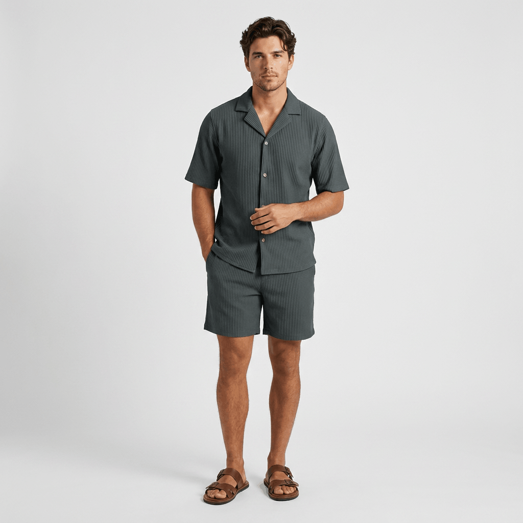 Carl Vertical Ribbed Texture Outfit Set – Relaxed Textured Summer Two-Piece Co-Ord