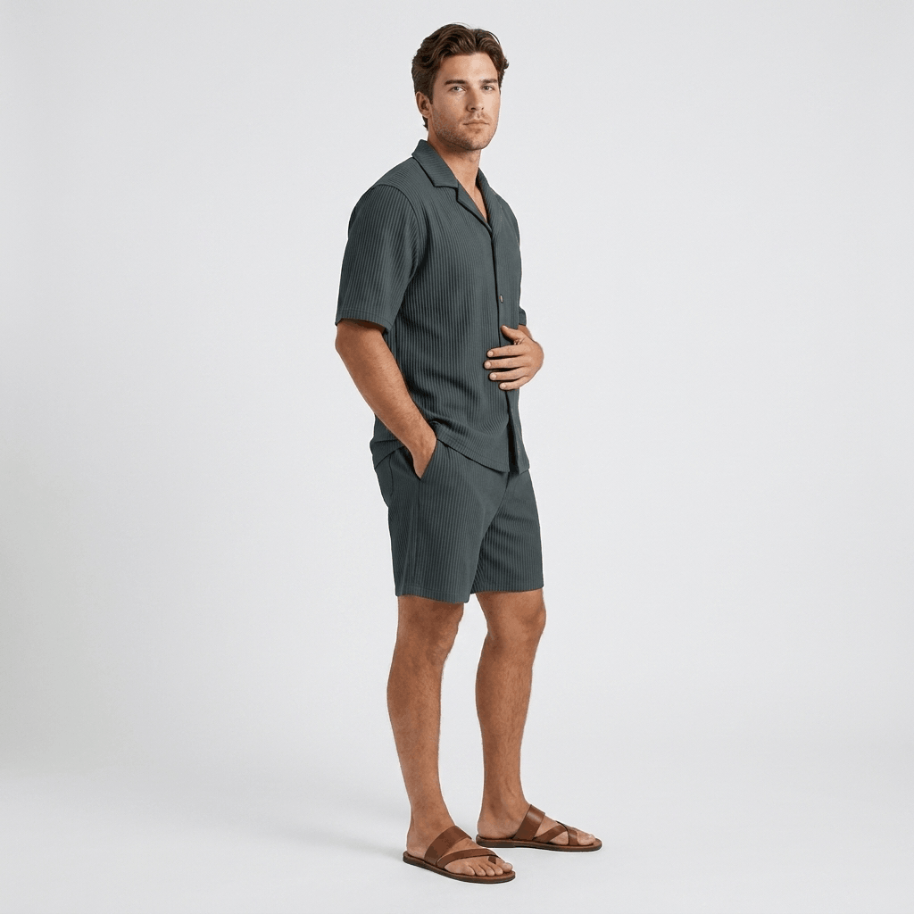 Carl Vertical Ribbed Texture Outfit Set – Relaxed Textured Summer Two-Piece Co-Ord