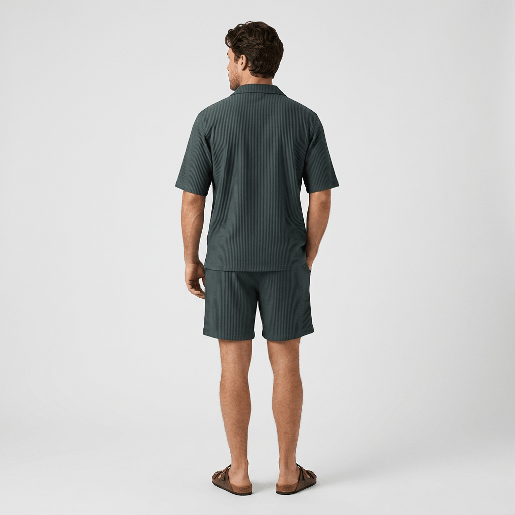 Carl Vertical Ribbed Texture Outfit Set – Relaxed Textured Summer Two-Piece Co-Ord