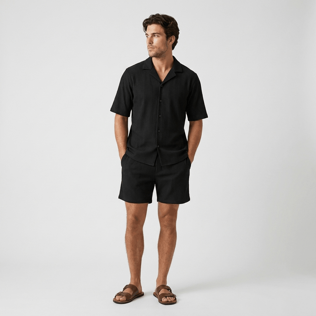 Carl Vertical Ribbed Texture Outfit Set – Relaxed Textured Summer Two-Piece Co-Ord