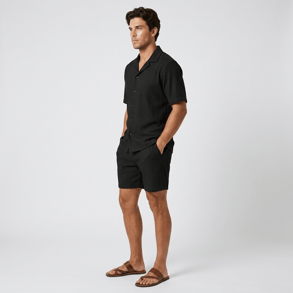 Carl Vertical Ribbed Texture Outfit Set – Relaxed Textured Summer Two-Piece Co-Ord