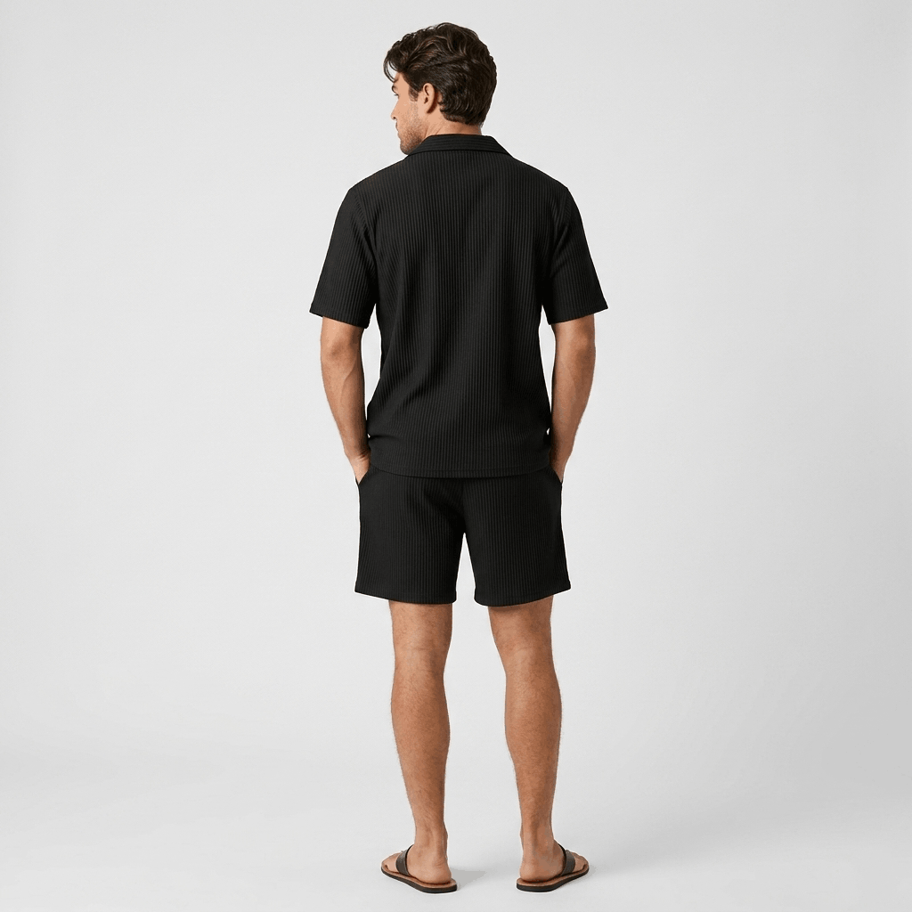 Carl Vertical Ribbed Texture Outfit Set – Relaxed Textured Summer Two-Piece Co-Ord