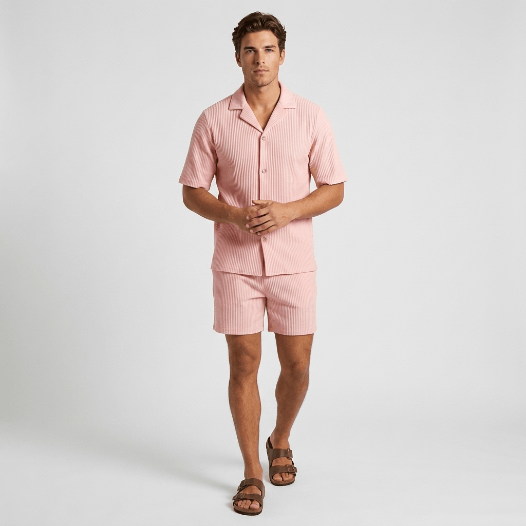 Carl Vertical Ribbed Texture Outfit Set – Relaxed Textured Summer Two-Piece Co-Ord