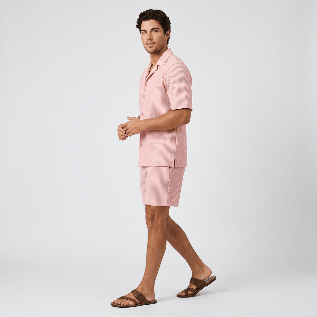 Carl Vertical Ribbed Texture Outfit Set – Relaxed Textured Summer Two-Piece Co-Ord