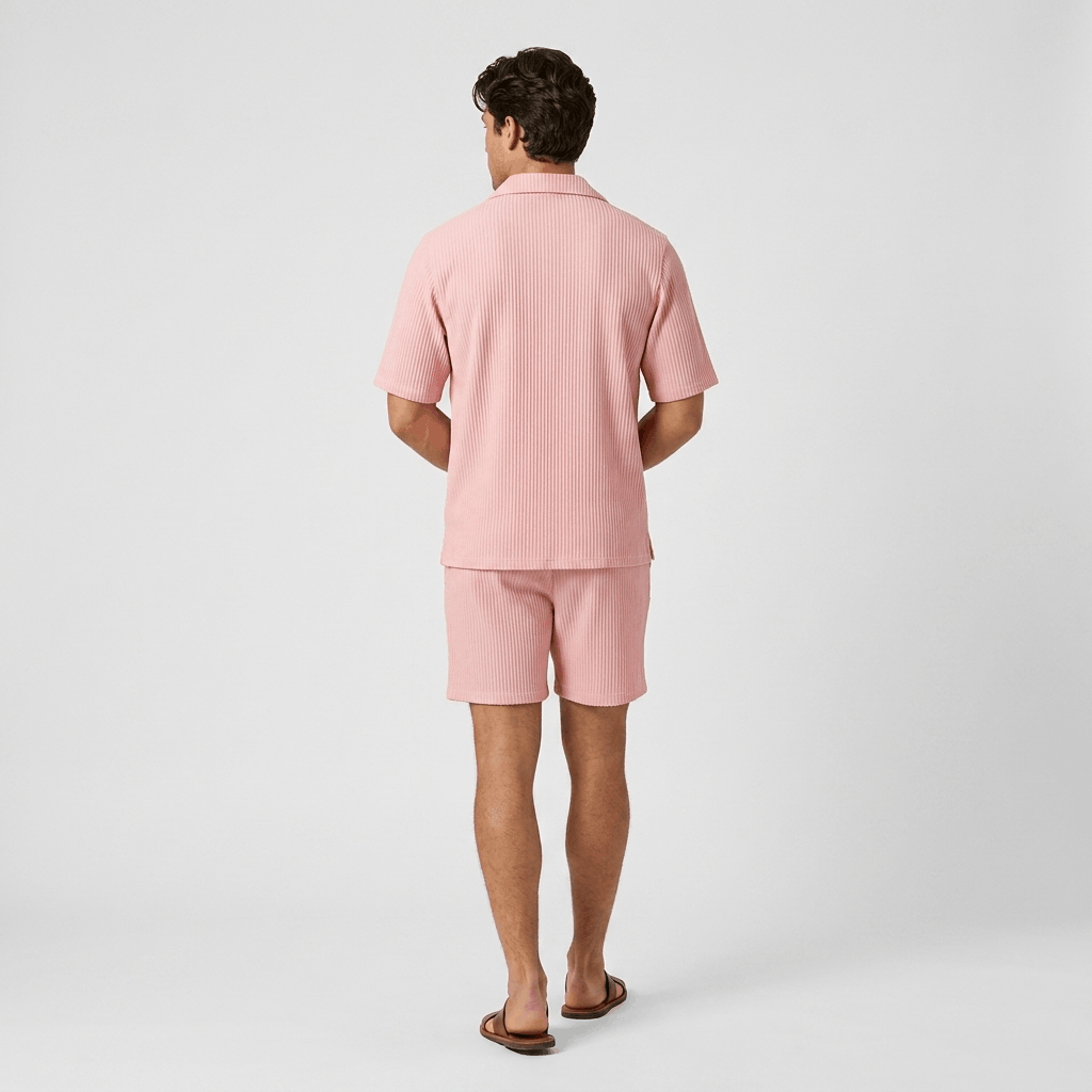 Carl Vertical Ribbed Texture Outfit Set – Relaxed Textured Summer Two-Piece Co-Ord