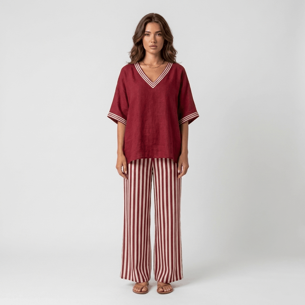 Alira Cotton Linen Matching Set – Striped Relaxed Wide-Leg Summer Co-Ord