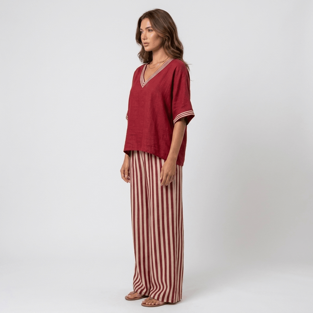 Alira Cotton Linen Matching Set – Striped Relaxed Wide-Leg Summer Co-Ord